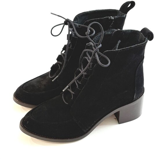 Kurt Geiger Black Suede Lace Up Ankle Boots Block Heel Sz 37 US 36.5-7 Spain - Picture 1 of 11